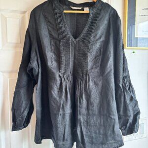 Black linen long sleeve blouse